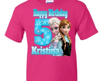 Birthday Personalized Elsa & Anna Frozen shirt - add name and age Pink Tshirt Free SHipping