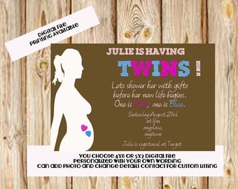 Twin Boy & Girl Baby Shower Invitation printable digital File