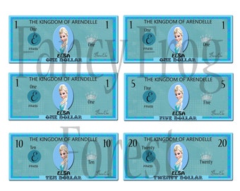 Paquete de dinero de juego imprimible de Elsa de Frozen: dinero personalizado para tareas domésticas con recompensa en formato JPEG y descarga instantánea