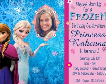 Personalized Frozen Birthday Party Invitation Pink Sisters Forever ELSA AND ANNA Digital File