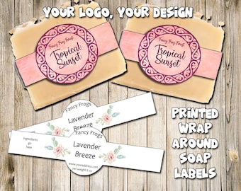 PRINTED Wrap Around Round Band Labels perfect for Soaps, bottles and candles Your Logo Your Design!