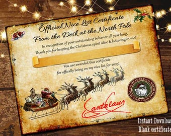 Certificado imprimible de la lista de niños buenos de Santa Claus 2025 (Descarga digital)