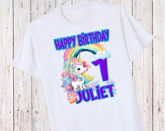 Personalized Birthday Watercolor Unicorn T-shirt - Add Name and Age -See Matching Invitation