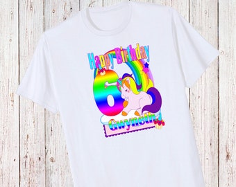 Personalized Birthday Unicorn Rainbow T-shirt - Add Name and Age