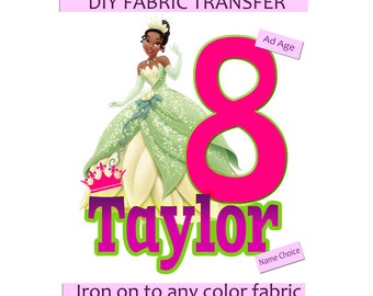 DIY Iron On Personalized Birthday Fabric Transfer or Sublimation - Add Name and Age - Tatiana Princess