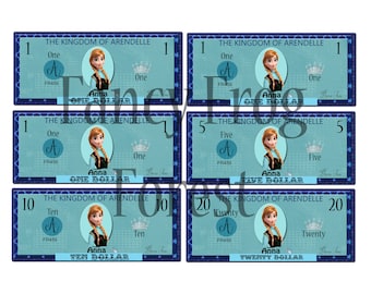 Anna imprimible de Frozen Play Money Pack - Descarga instantánea JPEG Reward Personalized Chore Money
