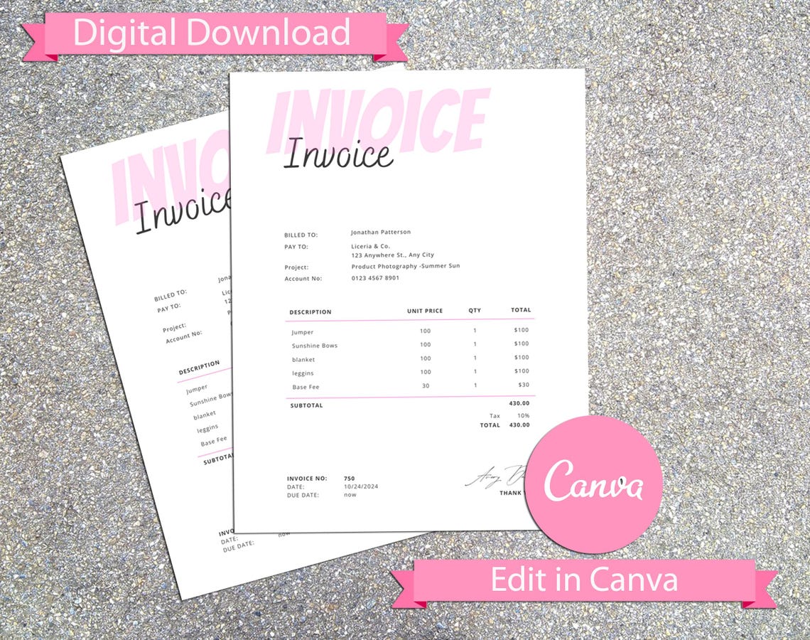 Simple Invoice Template for Small Business Owners - Editable Canva ...