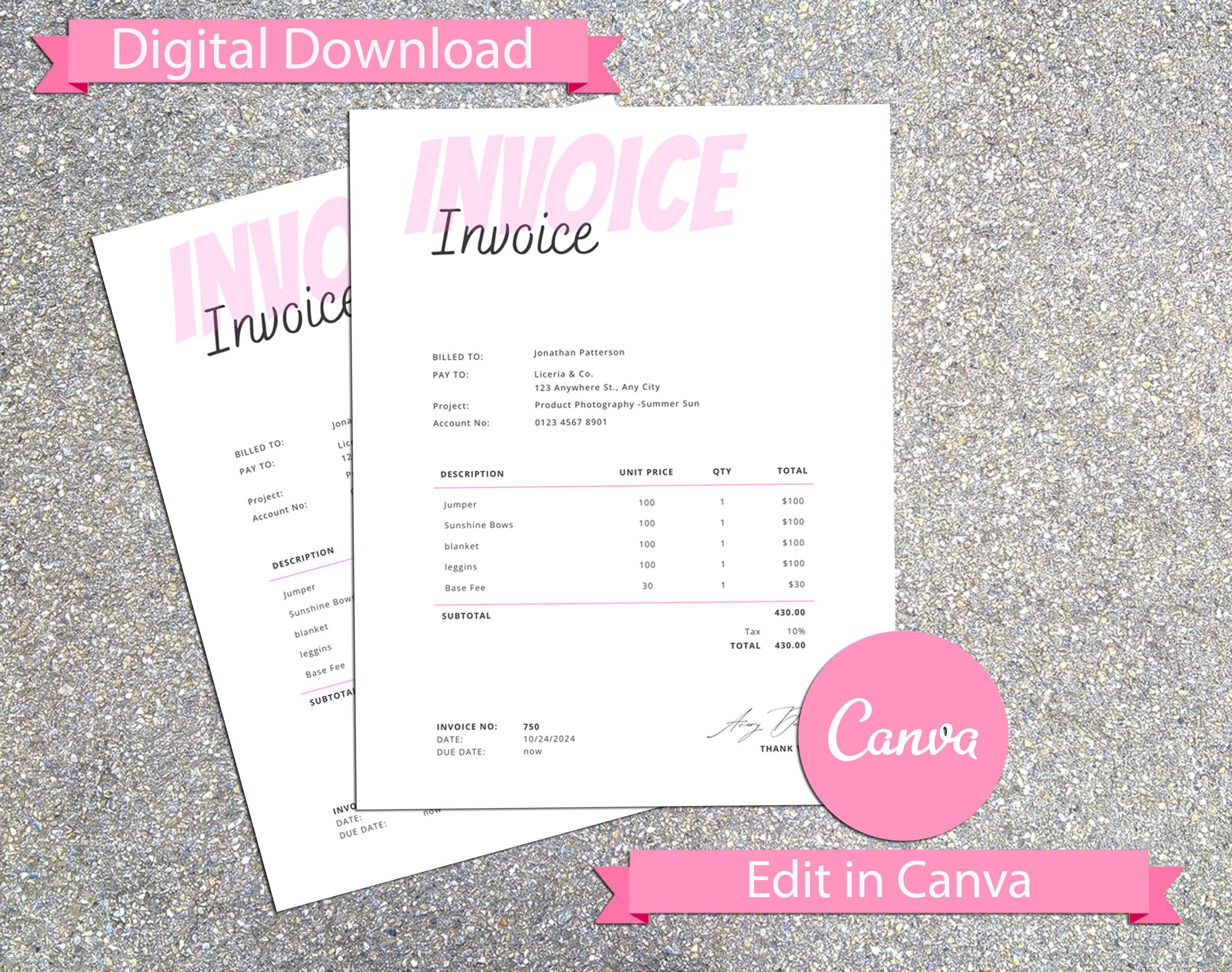 Simple Invoice Template for Small Business Owners - Editable Canva ...