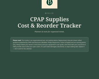 Suivi des fournitures CPAP (à imprimer), calendrier de remplacement des fournitures CPAP, organisateur de fournitures pour l'apnée du sommeil, planificateur de réapprovisionnement CPAP (PDF)