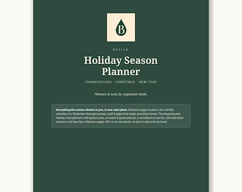 Planificateur de fêtes à imprimer, planificateur de Noël et de Thanksgiving, suivi du budget cadeaux, planificateur de repas de fêtes (PDF)