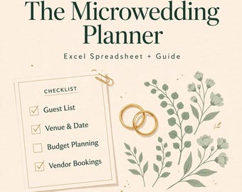 Modèle de tableur pour micro-mariage | Suivi du budget, liste des invités, comparaison des prestataires et planning du jour J | Excel