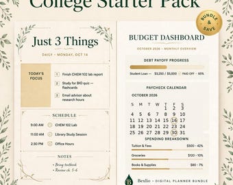 Pack de planification pour étudiants TDAH | Agenda étudiant imprimable + Feuille de calcul budgétaire bihebdomadaire Excel | Kit de démarrage pour les études supérieures