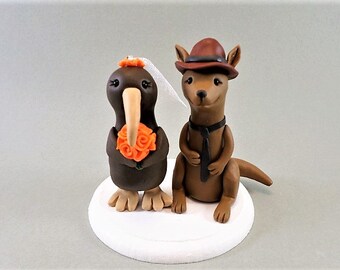 Personalized Kiwi & Kangaroo Australian Wedding Cake Topper