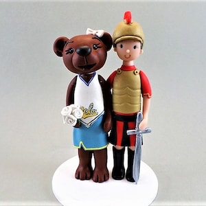 Customized UCLA Bruin Bear Bride & USC trojan Groom Wedding Cake Topper