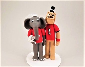 Personalized Big Al & Georgia Bulldog Mascots Wedding Cake Topper