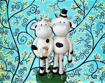 Personlized Cow Wedding Cake Topper