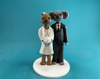 wombat and koala custom made bride and groom cake topper