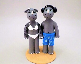 Customized Rhino in Swimsuits Wedding Cake Topper