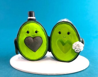 avocado bride and groom, avocado couple wedding cake topper