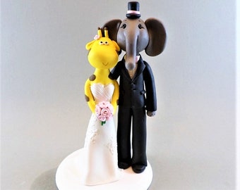 Dressed Elephant & Giraffe Customized Handmade Wedding Cake Topper