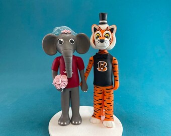 Customized Mascot Wedding Cake Topper big Al and Tiger
