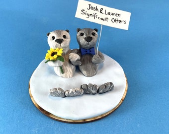 custom made otter cake topper, otters figurines, bride and groom otters