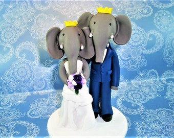 Personalized Handmade Dressed Elephant Wedding Cake Topper