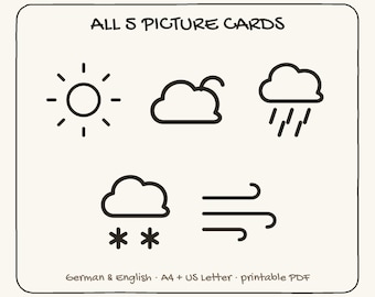 Weather & Seasons Picture Cards, German English Morning Circle Visuals (Digital Download)