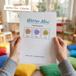 Carte meteo mini PDF | 5 carte illustrate del tempo per la routine del mattino tedesco inglese | Scuola infanzia, sostegno, homeschooling