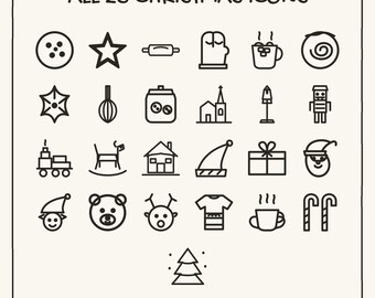 Christmas Doodles Bundle Vol. 2, Baking Village Santa Line Art (PNG SVG PDF)