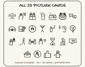 25 Social Emotional Picture Cards Mega Set, Calm Down Strategies Classroom Rules Visuals for Kids, Printable, Inclusive, German English