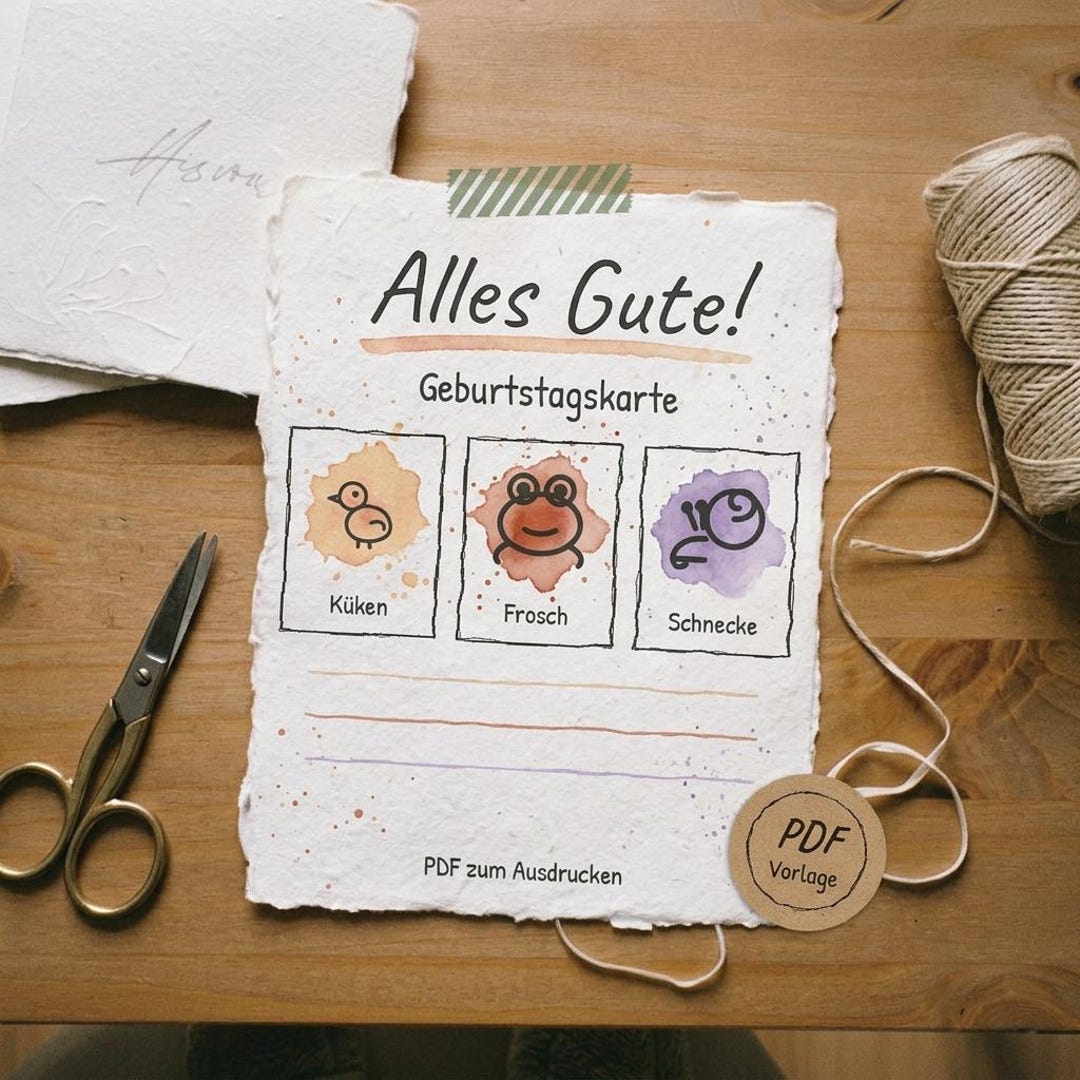 Geburtstagskarte Kinder Druckvorlage PDF | Klappkarte Tiere