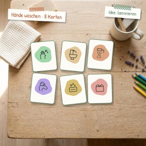 Carte visive igiene PDF | 8 carte immagini lavaggio mani e routine bagno | Tedesco Inglese | Autismo scuola dell'infanzia