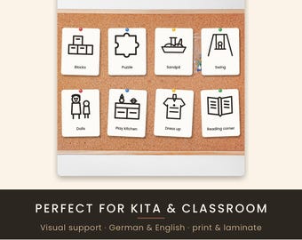Kindergarten Play Area Picture Cards, German English Labels (Digital Download)