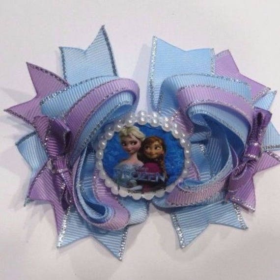 Disney Frozen Elsa Anna Layered Stacked Blue Purple Hair Bow Etsy