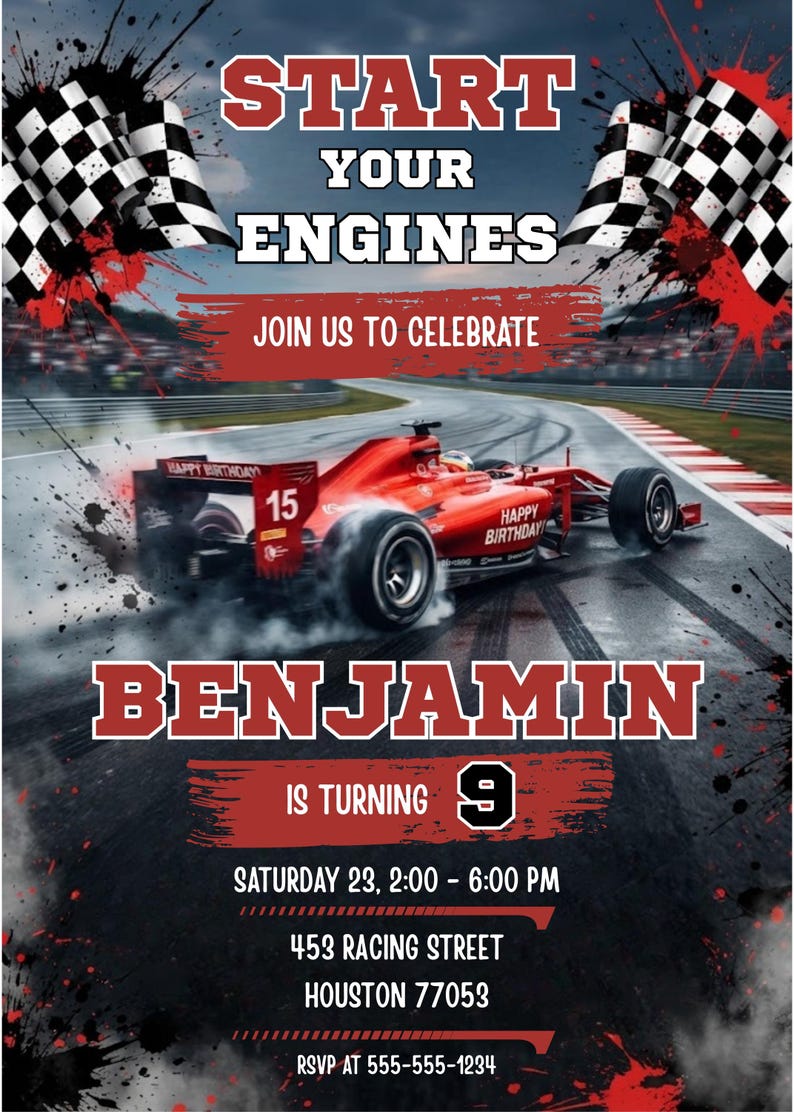 Formula 1 Racing Birthday Invitation Editable Canva Template, Race Car ...