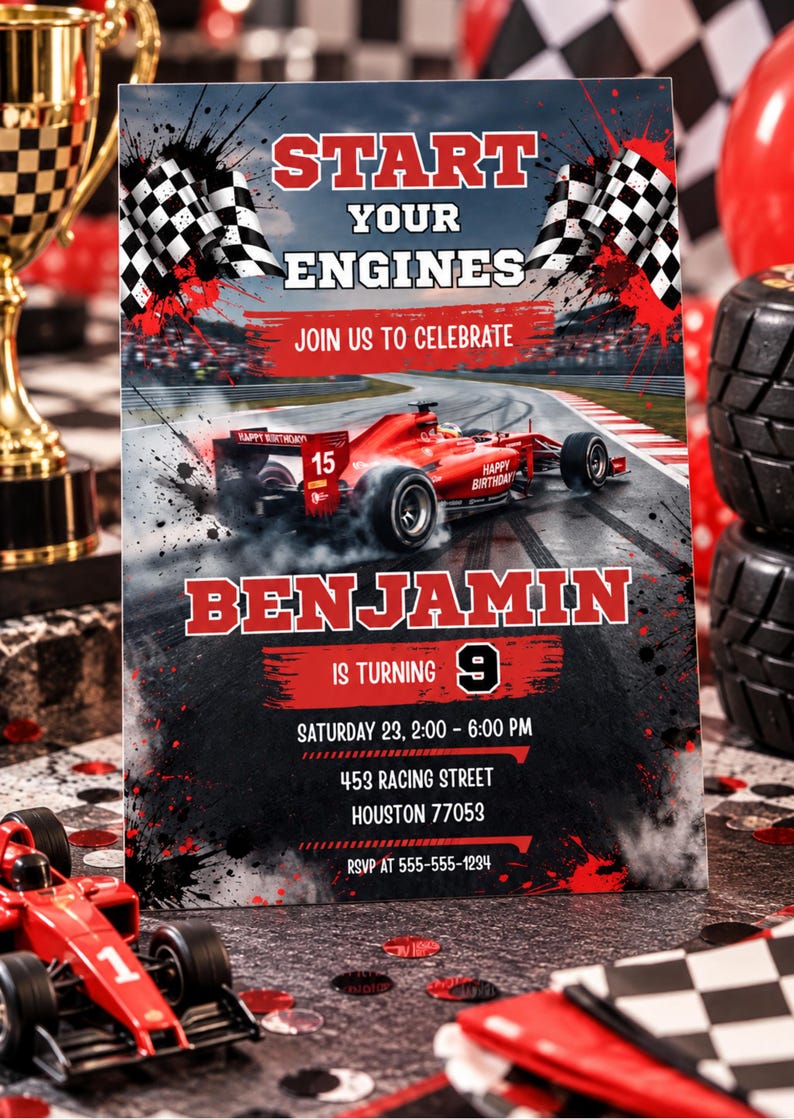 Formula 1 Racing Birthday Invitation Editable Canva Template, Race Car ...