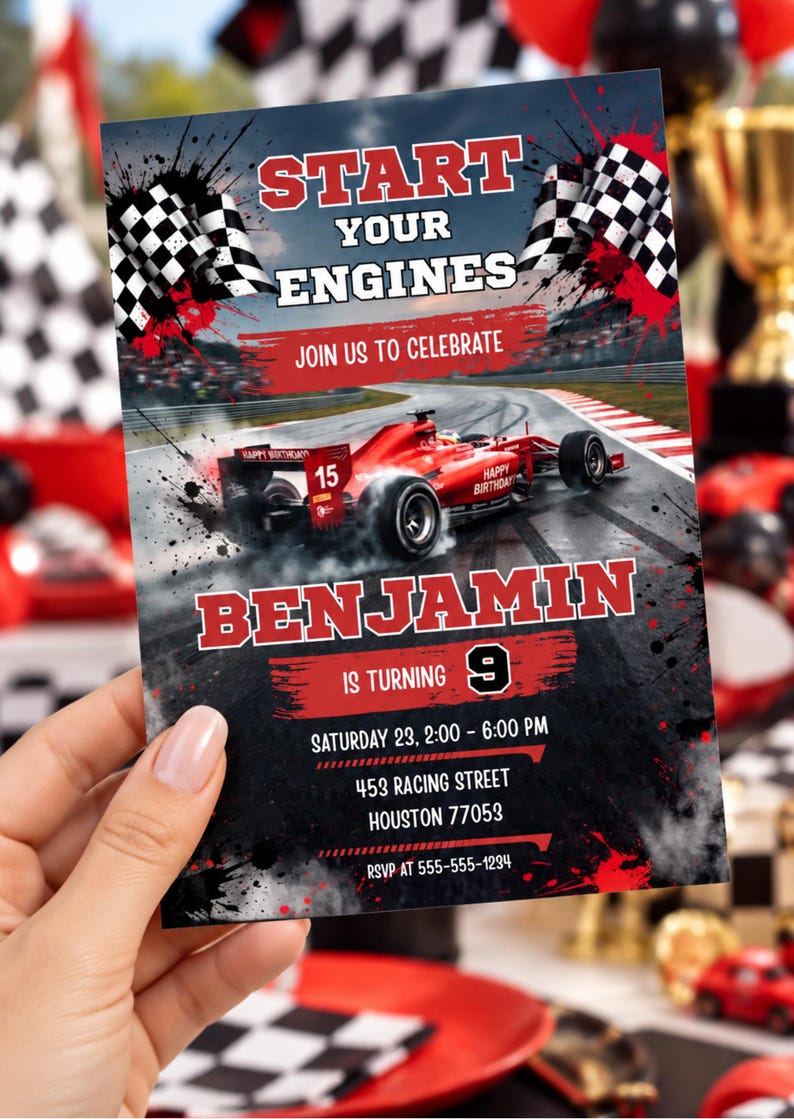 Formula 1 Racing Birthday Invitation Editable Canva Template, Race Car ...