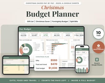 Christmas Budget Spreadsheet Australia, Couples Budget, Fortnightly Budget Planner, Gift and Food Planner, Payday Plan, Excel Google Sheets