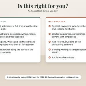 Is this right for you? Made for: UK sole traders, full time or on the side of a job. Illustrators, designers, writers, tutors, makers and tradespeople. Not made for: Scottish taxpayers, who have their own Income Tax bands.