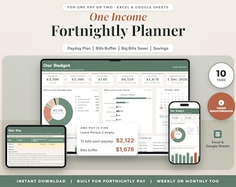 Fortnightly Budget Planner Australia, Budget Spreadsheet for One Income, Payday Plan, Bill Calendar, Sinking Funds, Excel Google Sheets