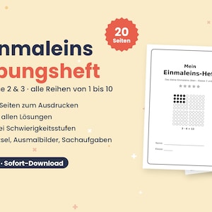 Övningshäfte med multiplikationstabeller för årskurs 2 och 3 - 20 sidor med utskrivbara arbetsblad, PDF, matematik för grundskolan, med lösningar, differentierad