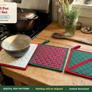 Pot Holder Sewing Pattern PDF, Quilted Potholder with Pockets, Round and Rectangle Hot Pad Pattern, Insulated, Fat Quarter Friendly
