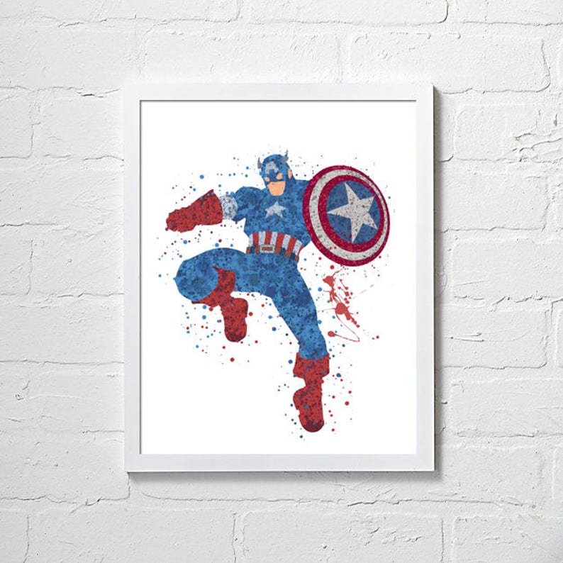Captain America Wall Art Captain America Watercolor Captain Etsy