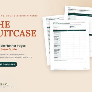 Moving Abroad Planner | Where to Move Decision Worksheet, Country Comparison, Cost of Living | Printable
