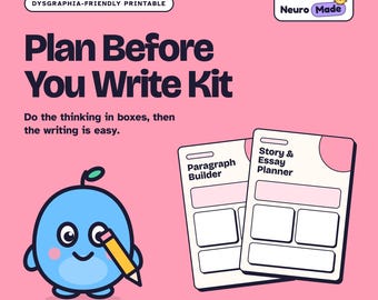 Dysgraphia Graphic Organiser, Paragraph Planner, Essay Planner Printable | Plan Before You Write Kit | Printable PDF, A4 Letter A5