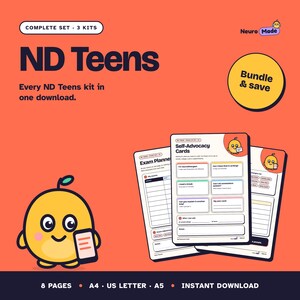 ND Teens Printable Bundle, 8 Pages | Exam & Study, Social Energy, Speak Up | A4 Letter A5 PDF
