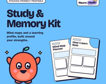 Dyslexia Mind Map Template, Learning Profile, Study Planner Printable | Study and Memory Kit | Dyslexia Printable PDF, A4 Letter A5 Download