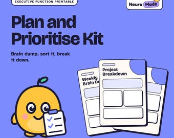 Executive Function Planner Printable, Brain Dump, Prioritise Matrix | Plan and Prioritise Kit | Printable PDF, A4 Letter A5 Instant Download