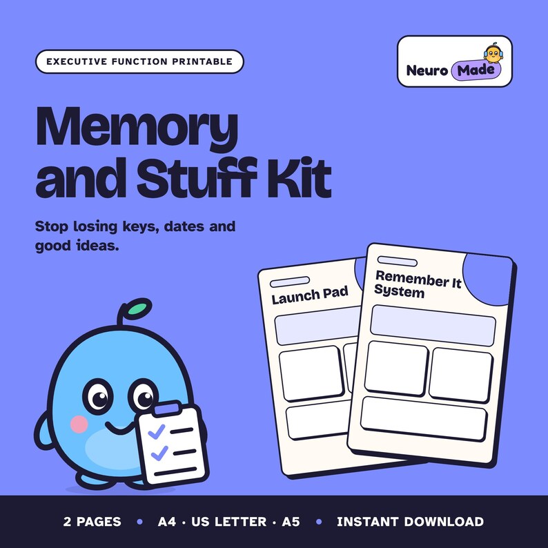 Executive Function Launch Pad, Door Checklist, Reminder System Printable | Memory and Stuff Kit | Printable PDF, A4 Letter A5 Download afbeelding 1